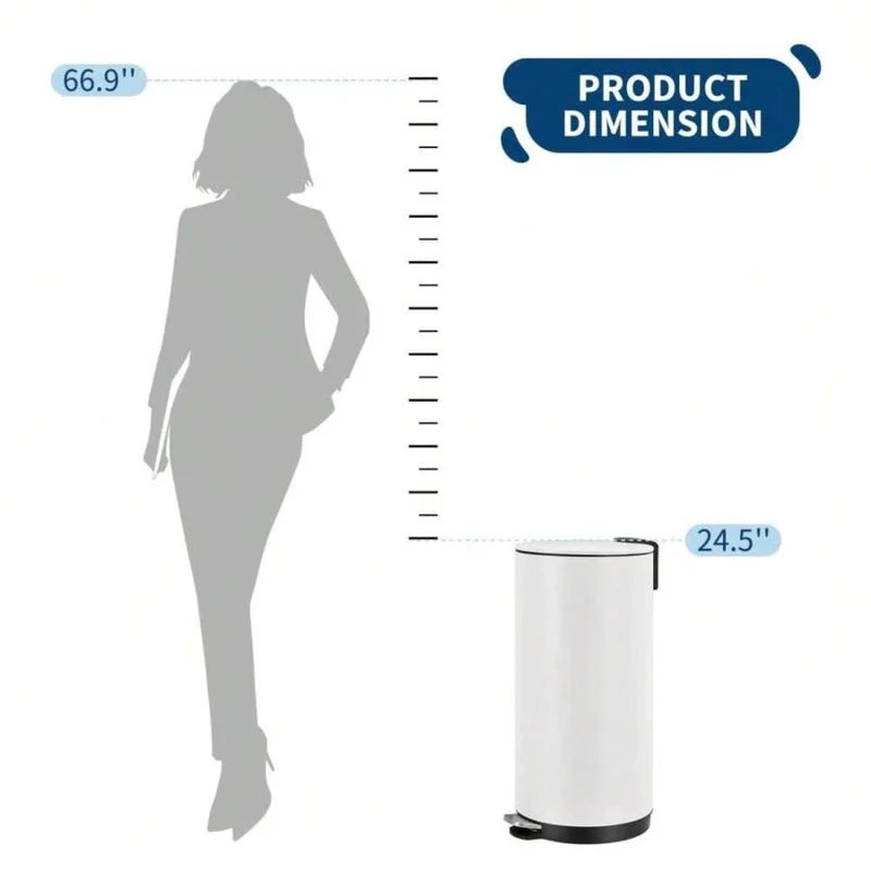 Round Stainless Steel Step Trash Can, Mini Trash Can With Lid, Garbage Can For Home And Office Bathroom Bedroom, 30-L/8-Gallon