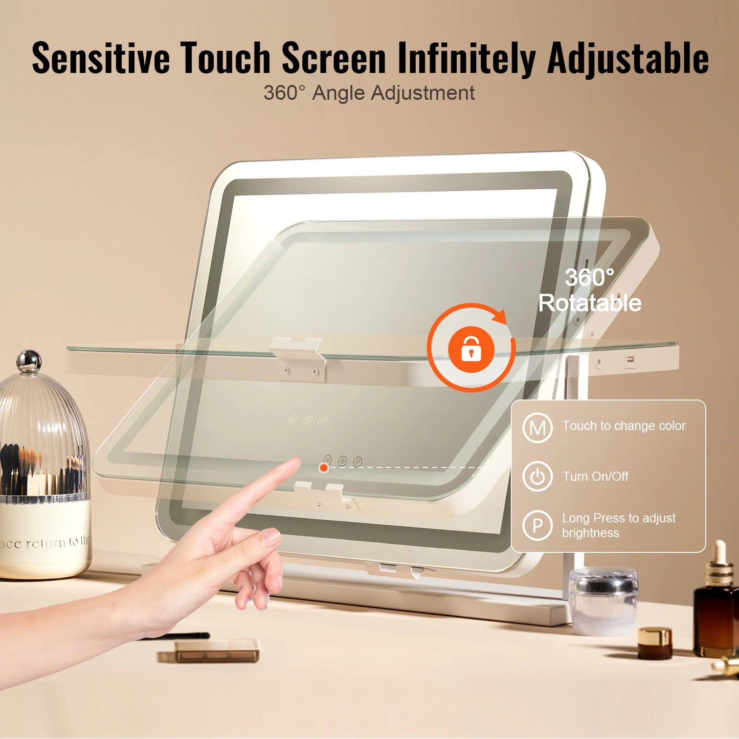 SucceBuy Vanity Mirror with Lights Three Color Lighting Modes Lighted Makeup LED Mirror 5X Magnification USB Port 360°Rotation