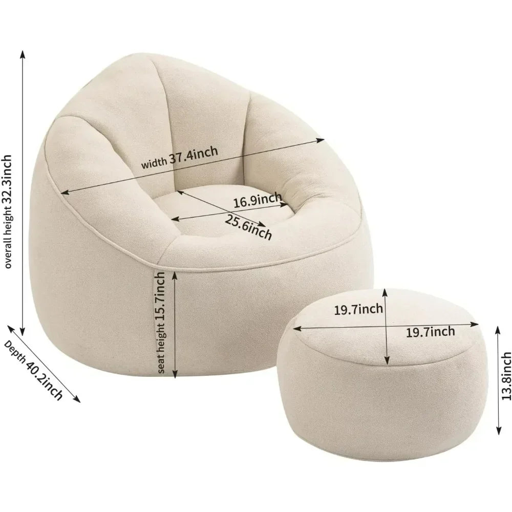 Beanbag Chair And Footstool Foam Couch For Living Room