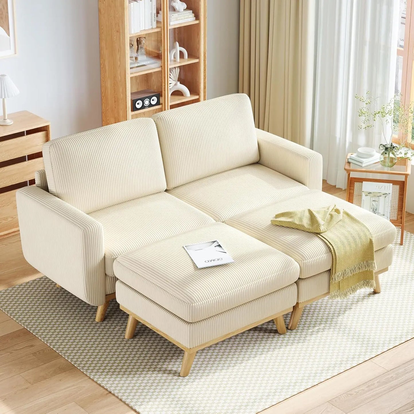 Corduroy Loveseat Sofa With Spring Cushion And Solid Wood Frame