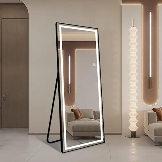 Full Length Lighted Mirror With Dimmable LEDs Aluminum Frame