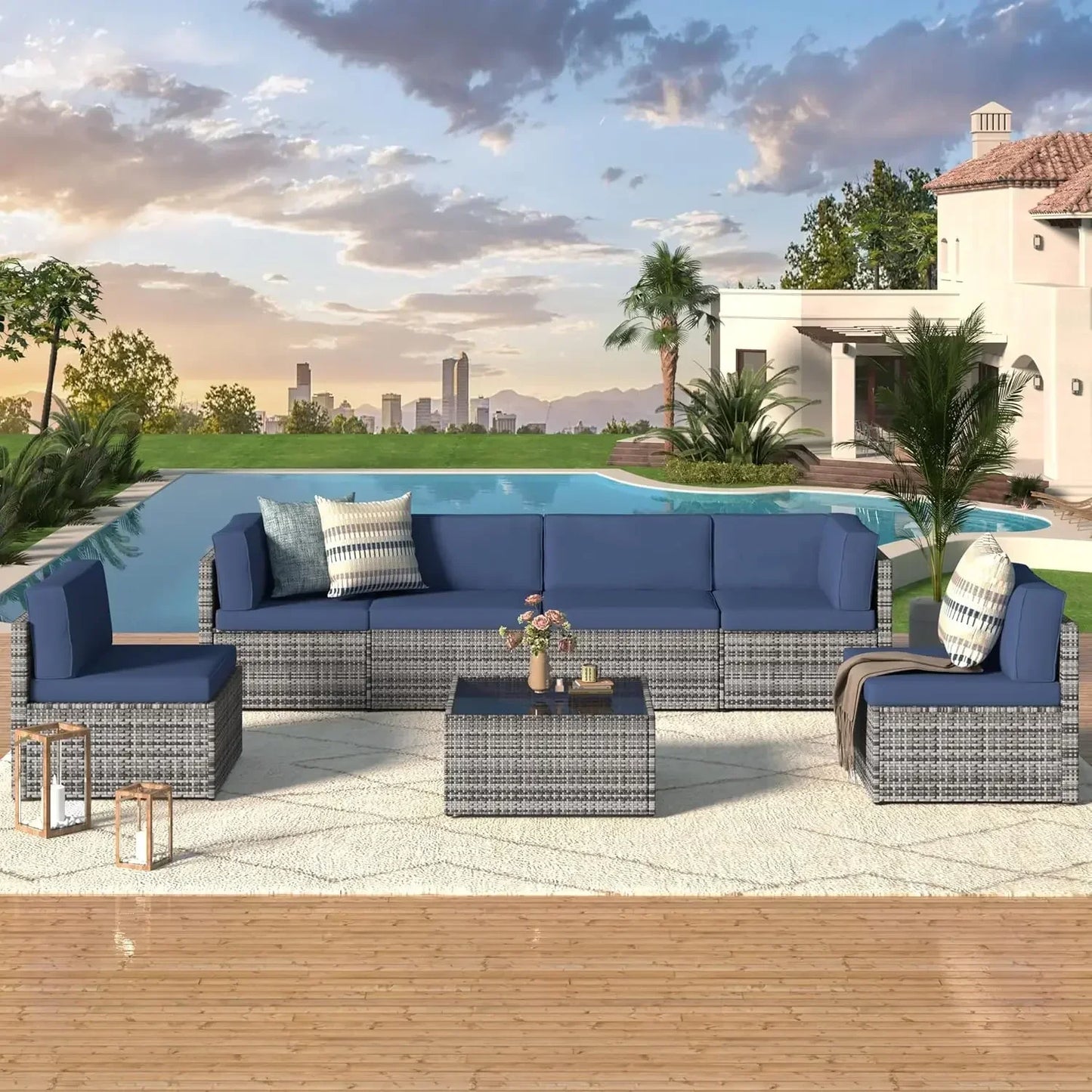 PE Rattan Outdoor Patio Sectional Furniture Set With Cushions