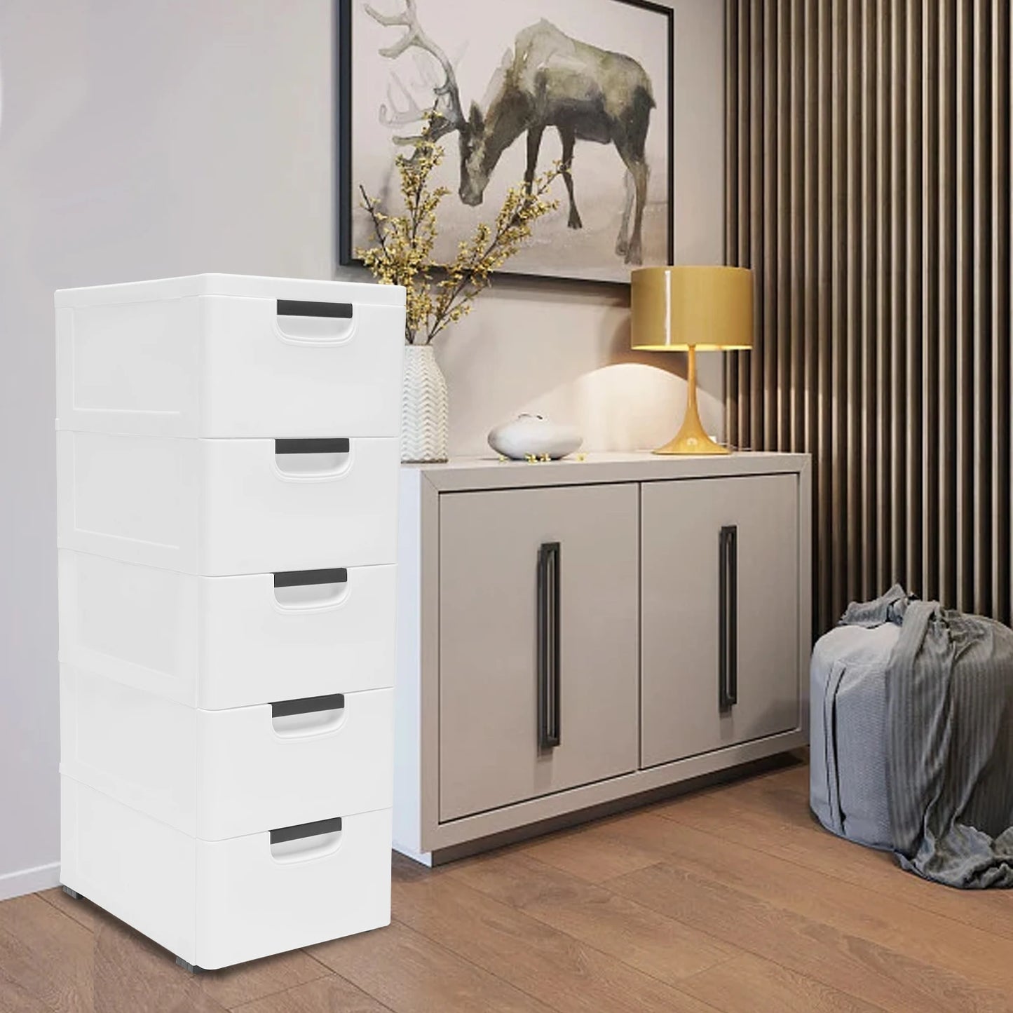 5-Drawer Stackable Plastic Dresser Cabinet For Bedroom Storage