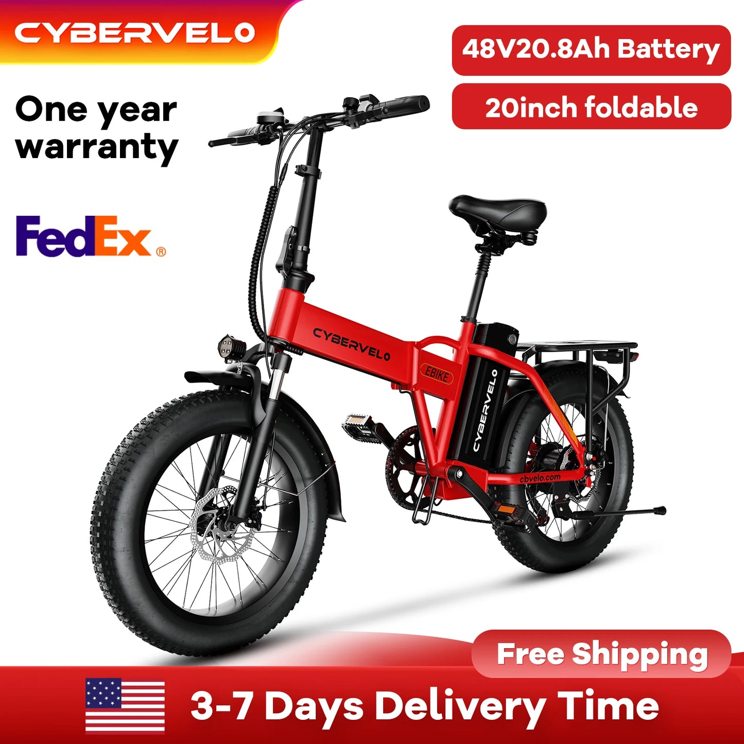 CYBERVELO 1000W Fat Tire Electric Bike MARS700 Ebike