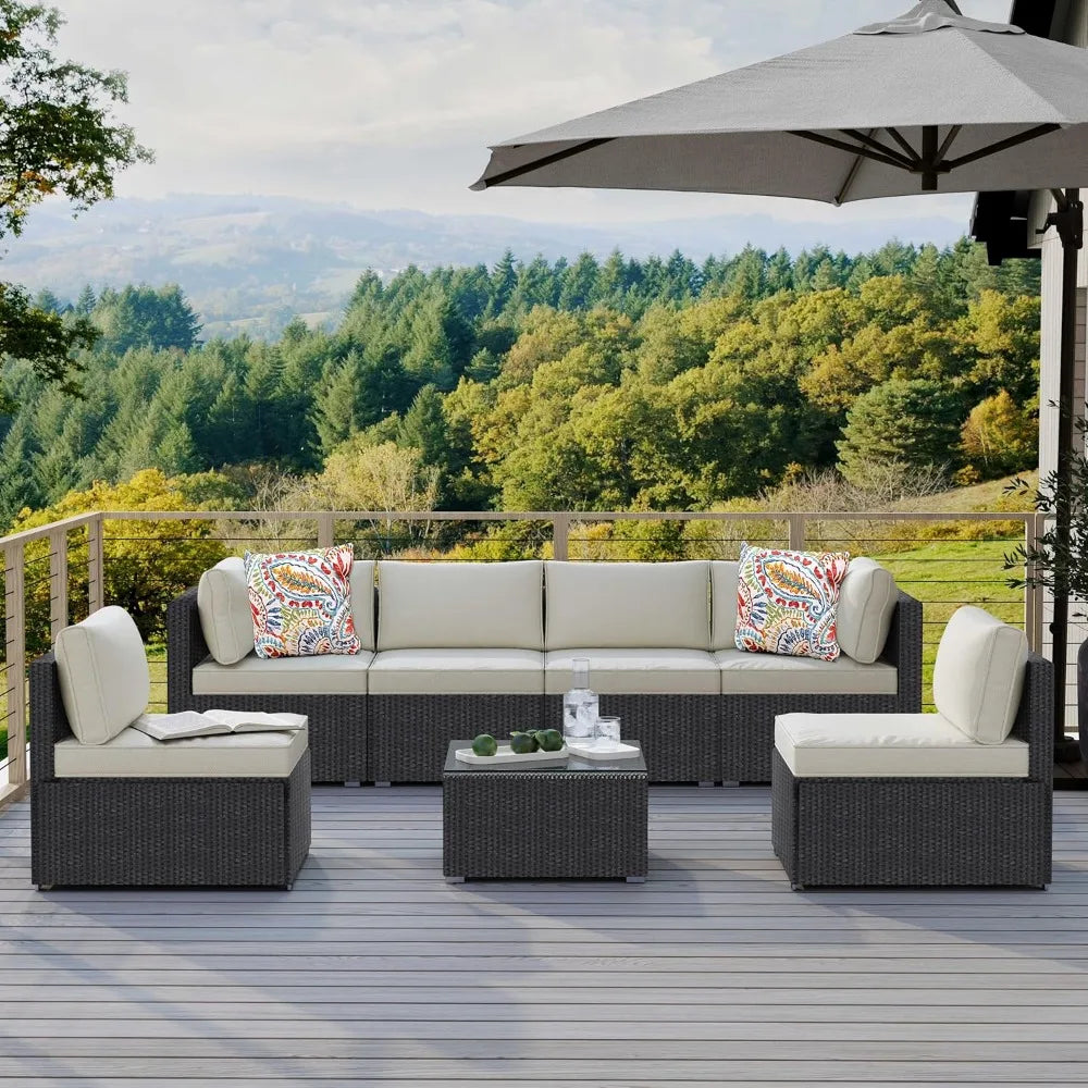 Outdoor Patio Furniture Set Handwoven All Weather Rattan Waterproof Cushions