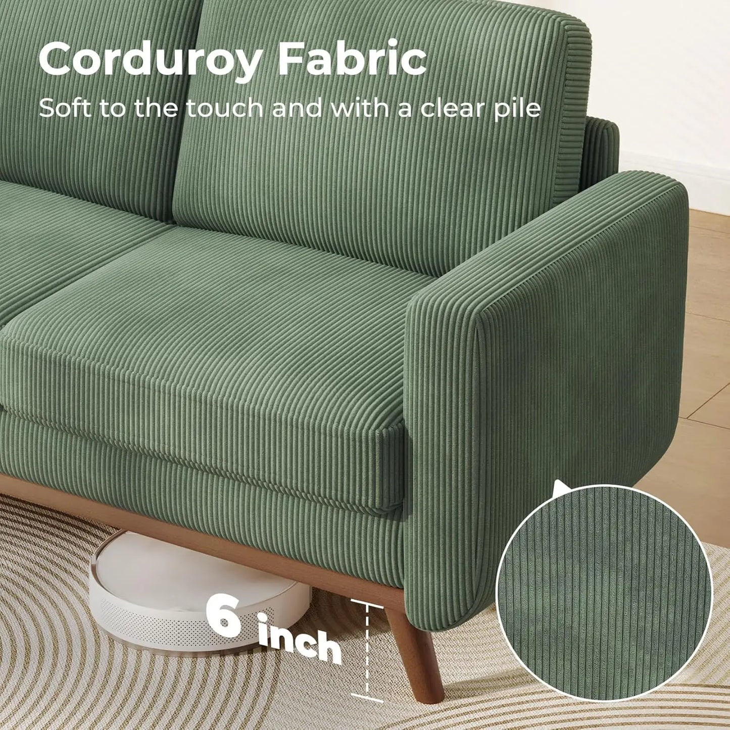Corduroy Loveseat Sofa With Spring Cushion And Solid Wood Frame