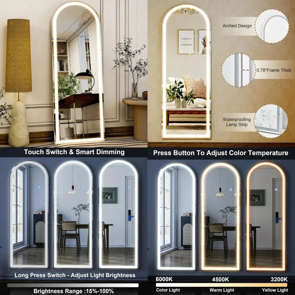 Arched Led Mirror With Dimmable Lights For Bedroom Cloakroom