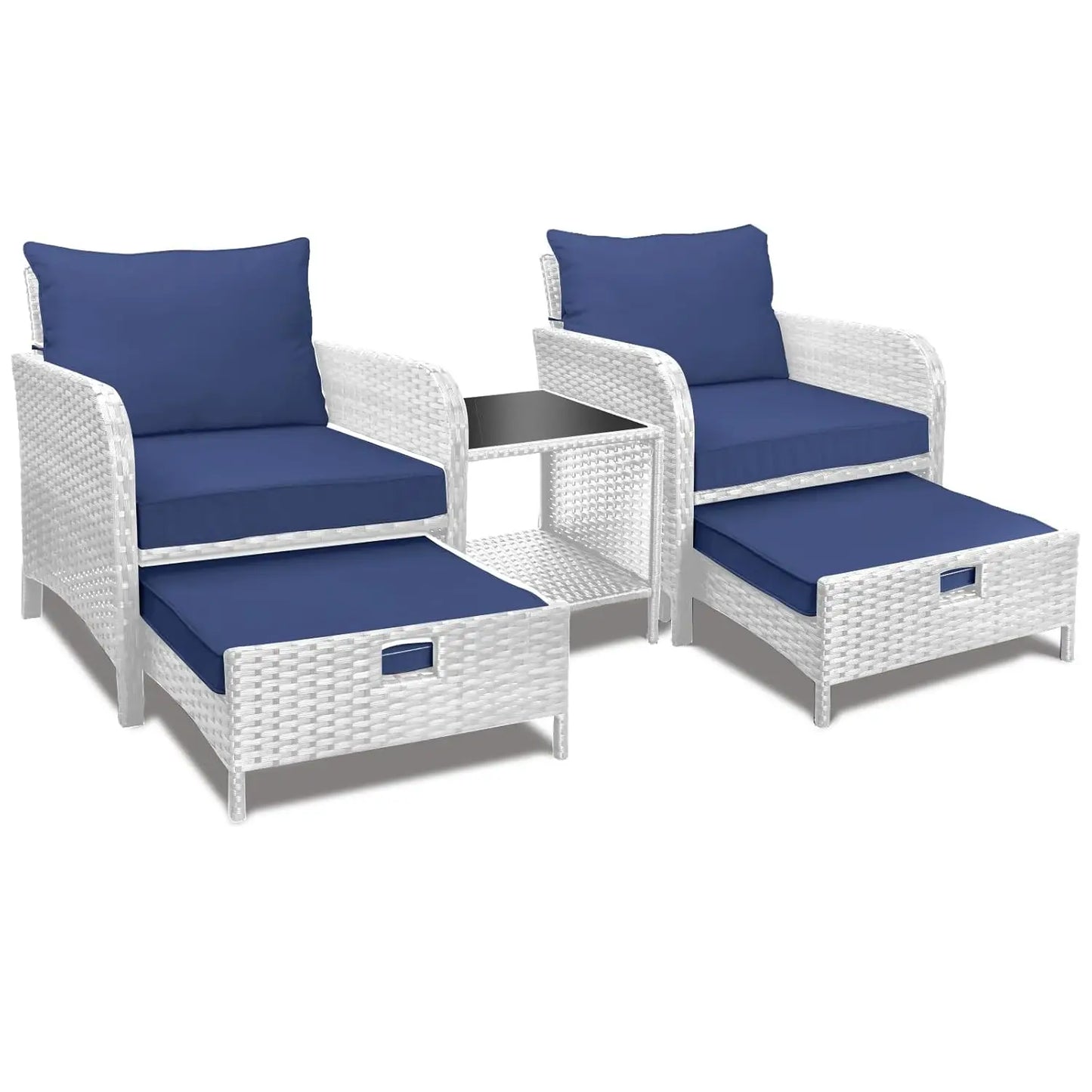 5 Piece Patio Conversation Set Rattan Wicker Outdoor Lounge Chairs