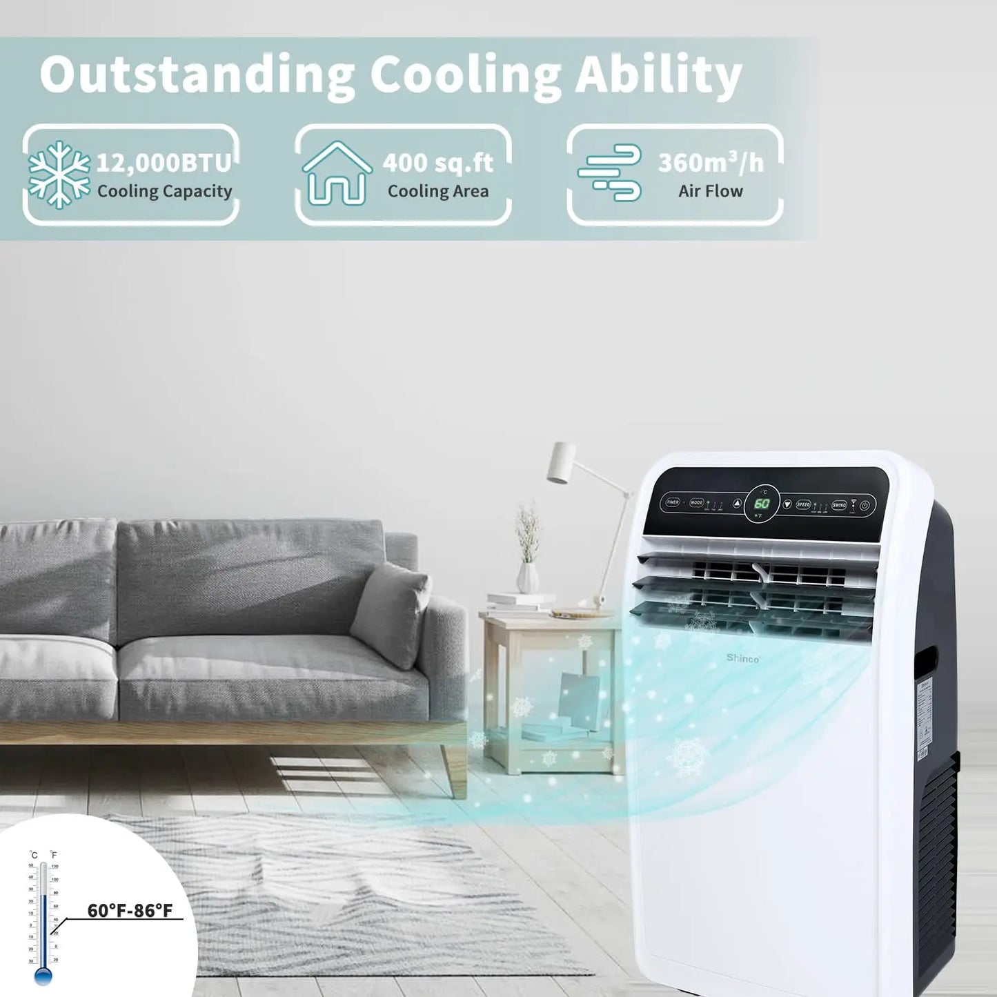 Shinco 12,000 BTU Smart WiFi Portable Air Conditioner