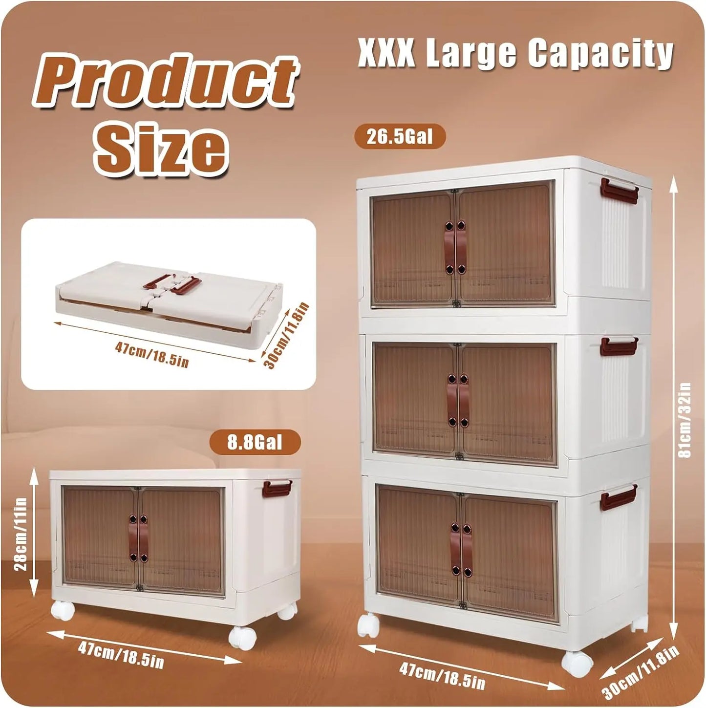 NONECN Collapsible Household Storage Box With Lids And Doors