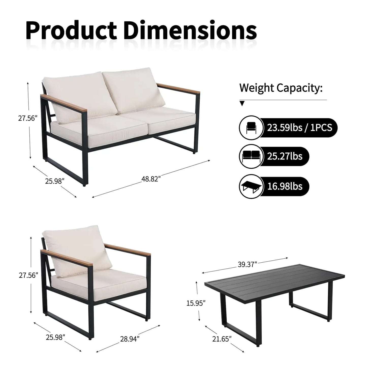 HiMISS Outdoor Patio Set With Metal Frame Sofa And Washable Cushions