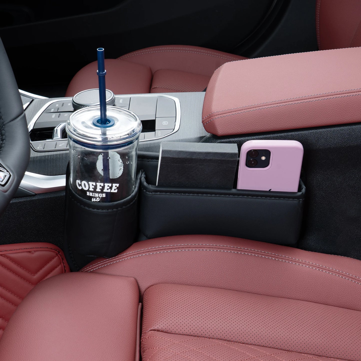 Car Seat Gap Filler Organizer PU Leather Cup Holder Bag