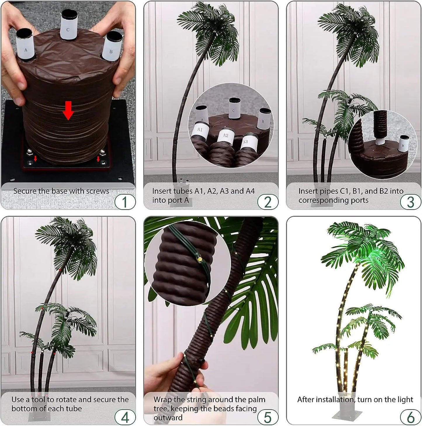 Solar LED Palm Tree Lighted Decoration For Tiki Bar