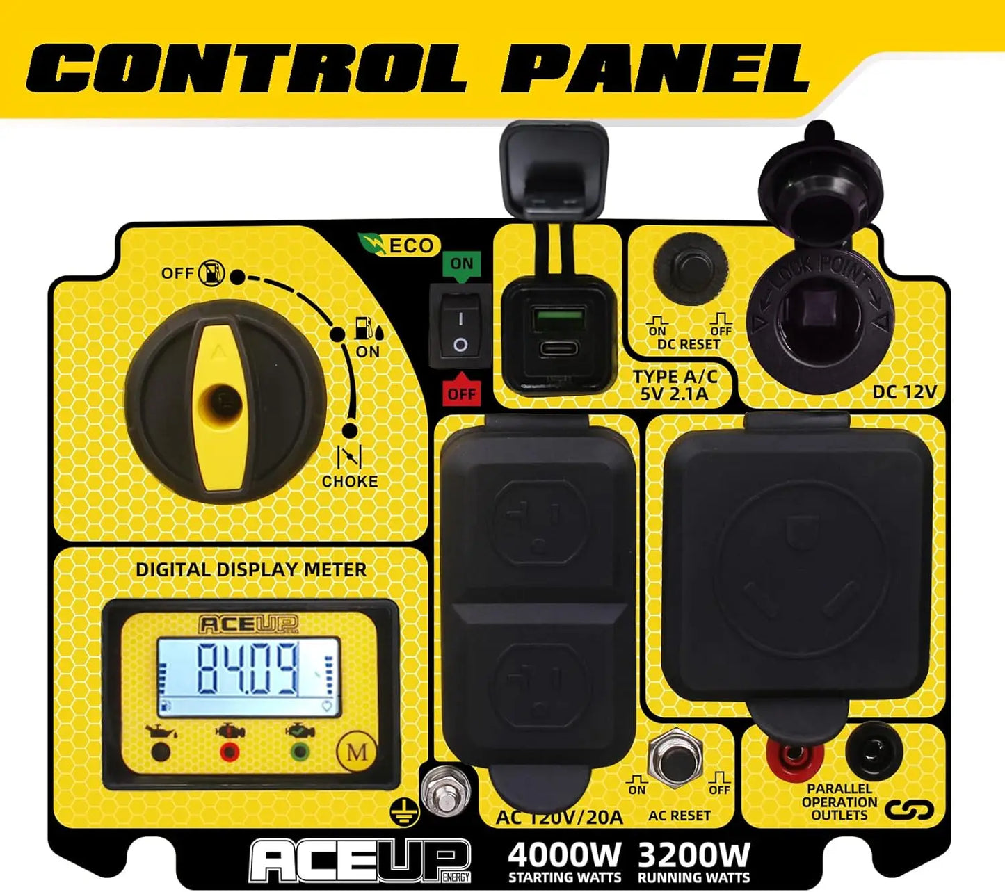 Aceup Energy 4000 Watt Portable Inverter Generator Gas Powered Quiet