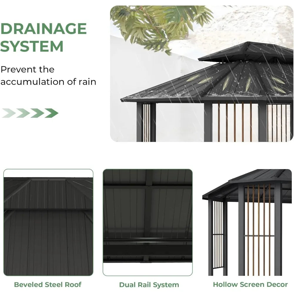 Octagon Gazebo With Galvanized Steel Hardtop And Dual Rail
