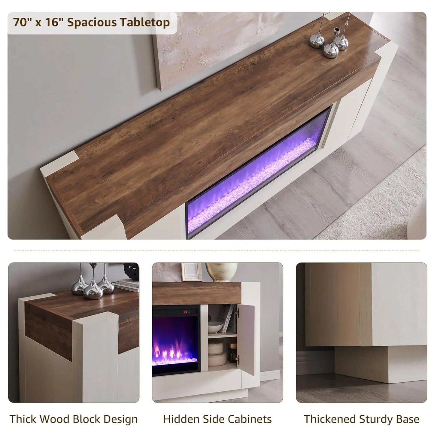 Modern Electric Fireplace Entertainment Center With Media Console Cabinets