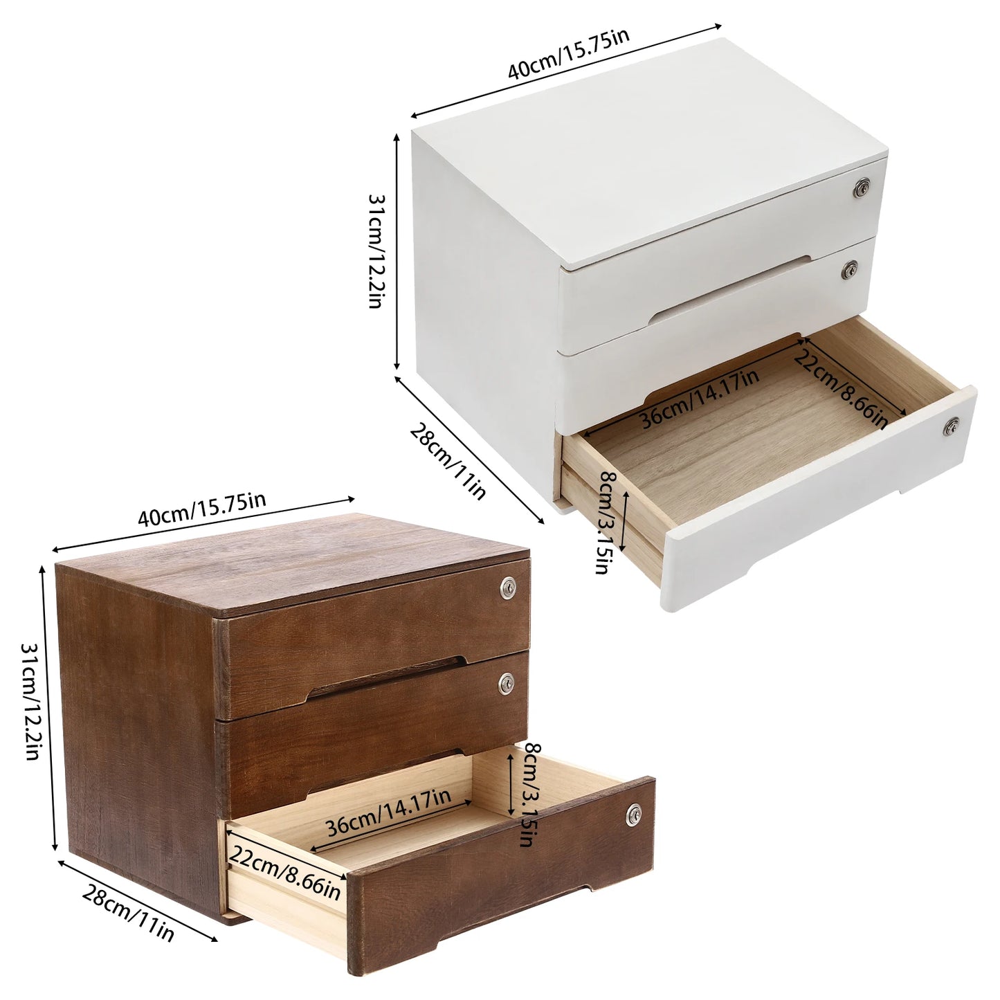 Wooden Desktop Storage Box With Lockable Drawers Office Organizer Cabinet