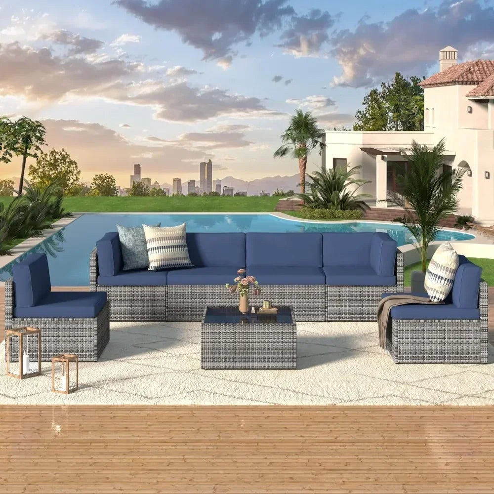 PE Rattan Outdoor Patio Sectional Furniture Set With Cushions