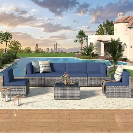 PE Rattan Outdoor Patio Sectional Furniture Set With Cushions