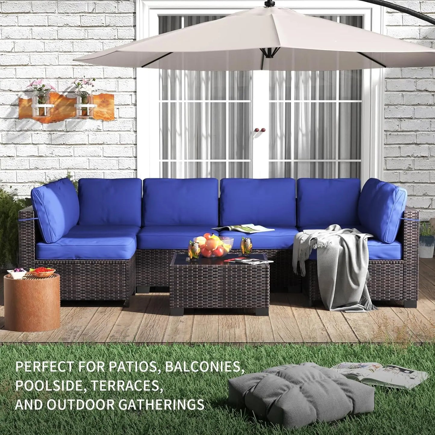 HobbyLane 7 Piece Modular Outdoor Furniture Set PE Rattan Wicker