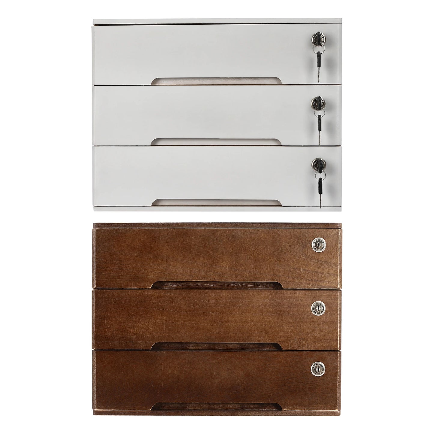 Wooden Desktop Storage Box With Lockable Drawers Office Organizer Cabinet