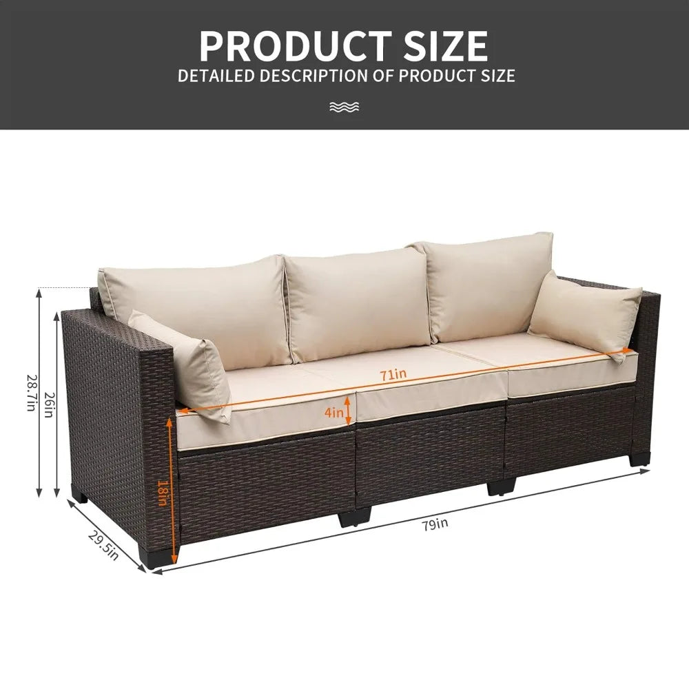 PE Rattan 3 Seat Outdoor Sofa Set for Patios Gardens