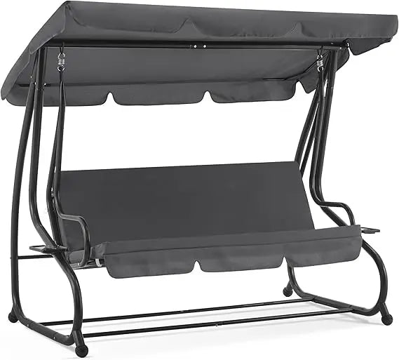 Three Seat Patio Swing Chair With Adjustable Canopy And Weather Resistant Steel