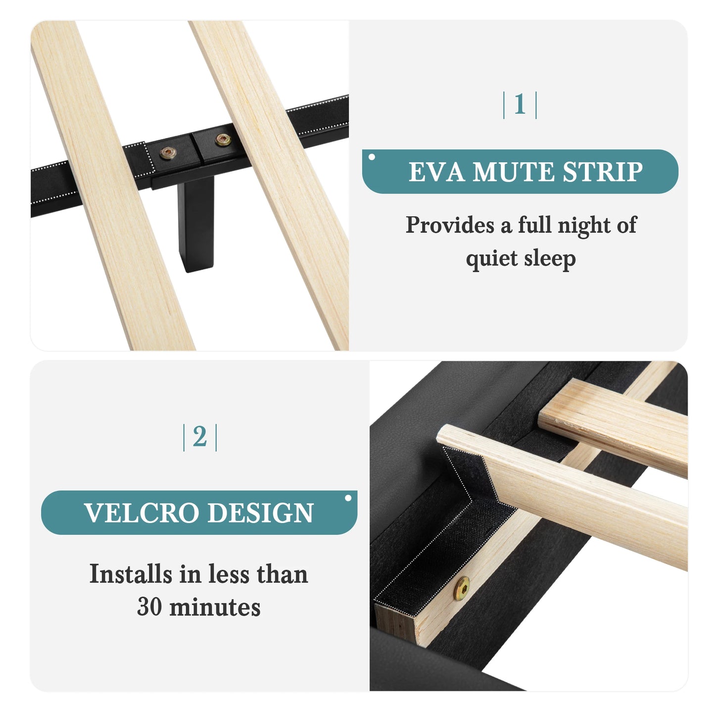 HOOMIC Modern Faux Leather Bed Frame With Iron Decor