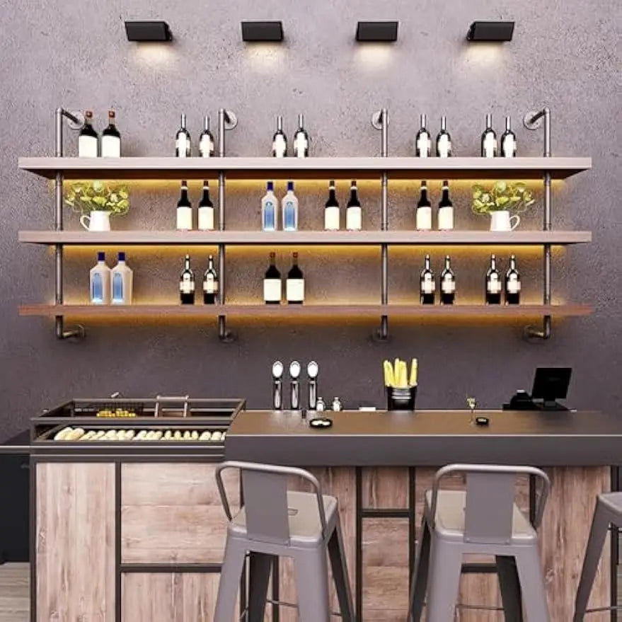 Three Tier Wall Mount Wine Rack With LED Lights