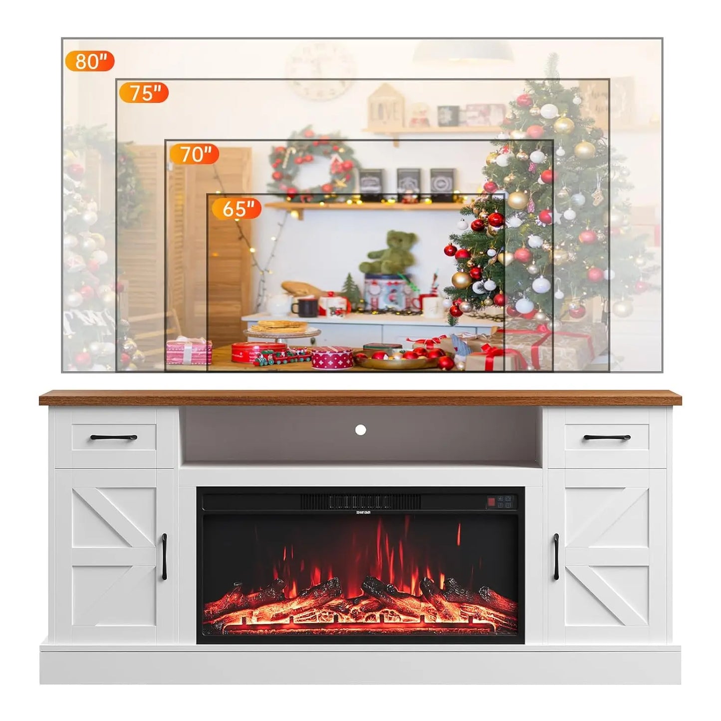 Farmhouse Style Electric Fireplace TV Stand With LED Strip
