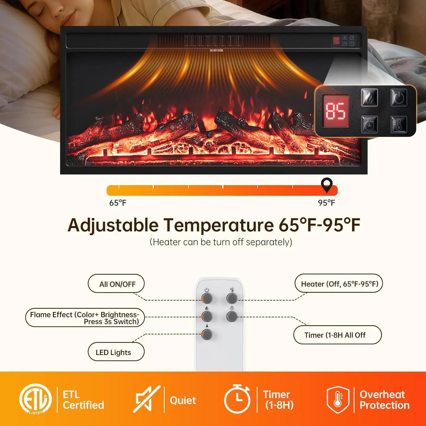 Farmhouse Style Electric Fireplace TV Stand With LED Strip