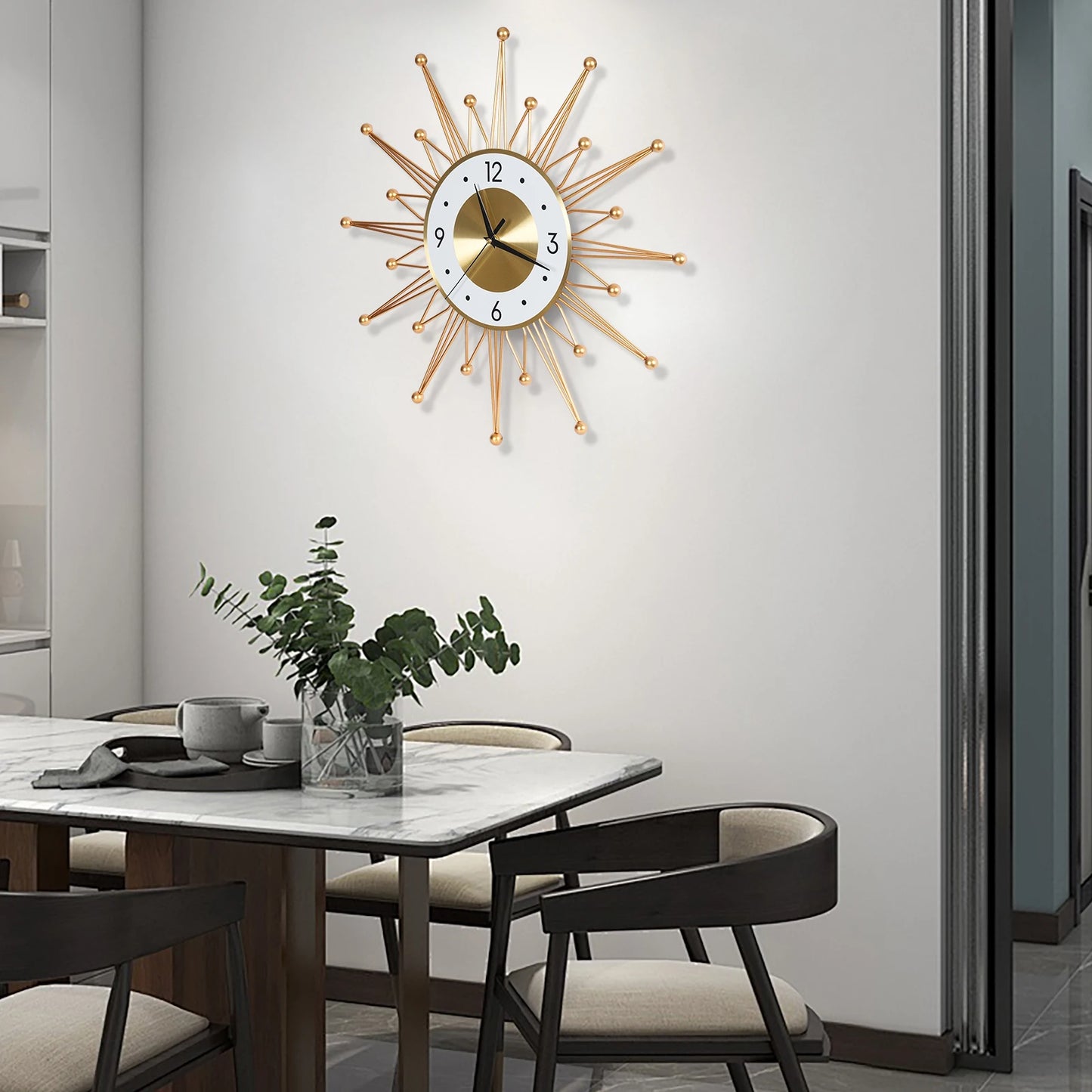 NONED Sunburst Iron Wall Clock Battery Powered Living Room Decor