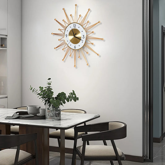 NONED Sunburst Iron Wall Clock Battery Powered Living Room Decor