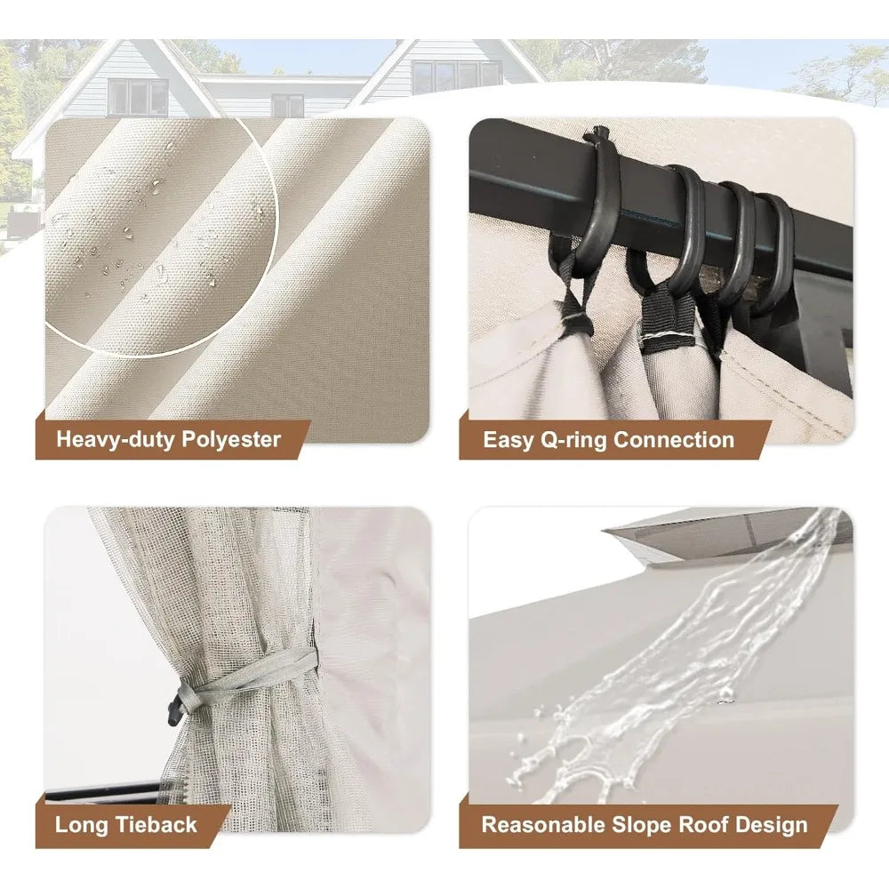 Outdoor Patio Gazebo With Netting And Corner Shelves