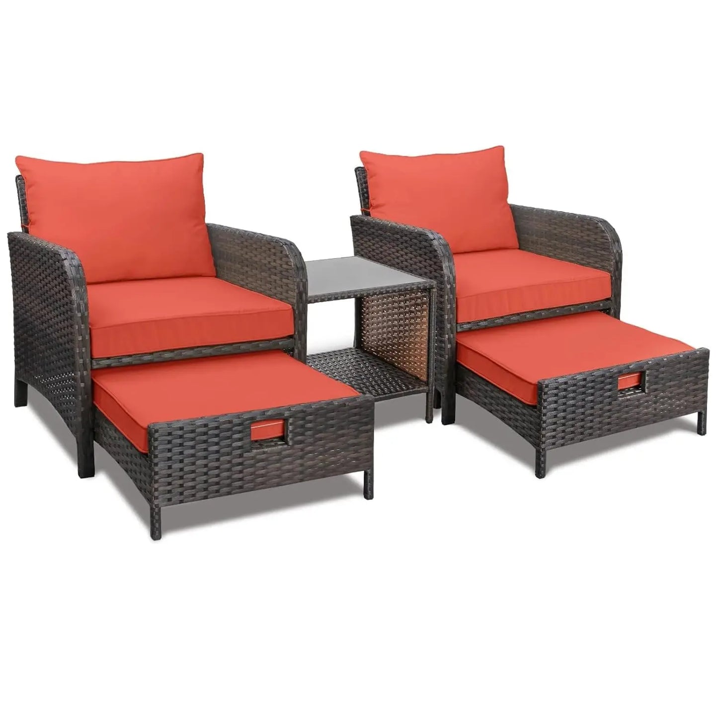 5 Piece Patio Conversation Set Rattan Wicker Outdoor Lounge Chairs