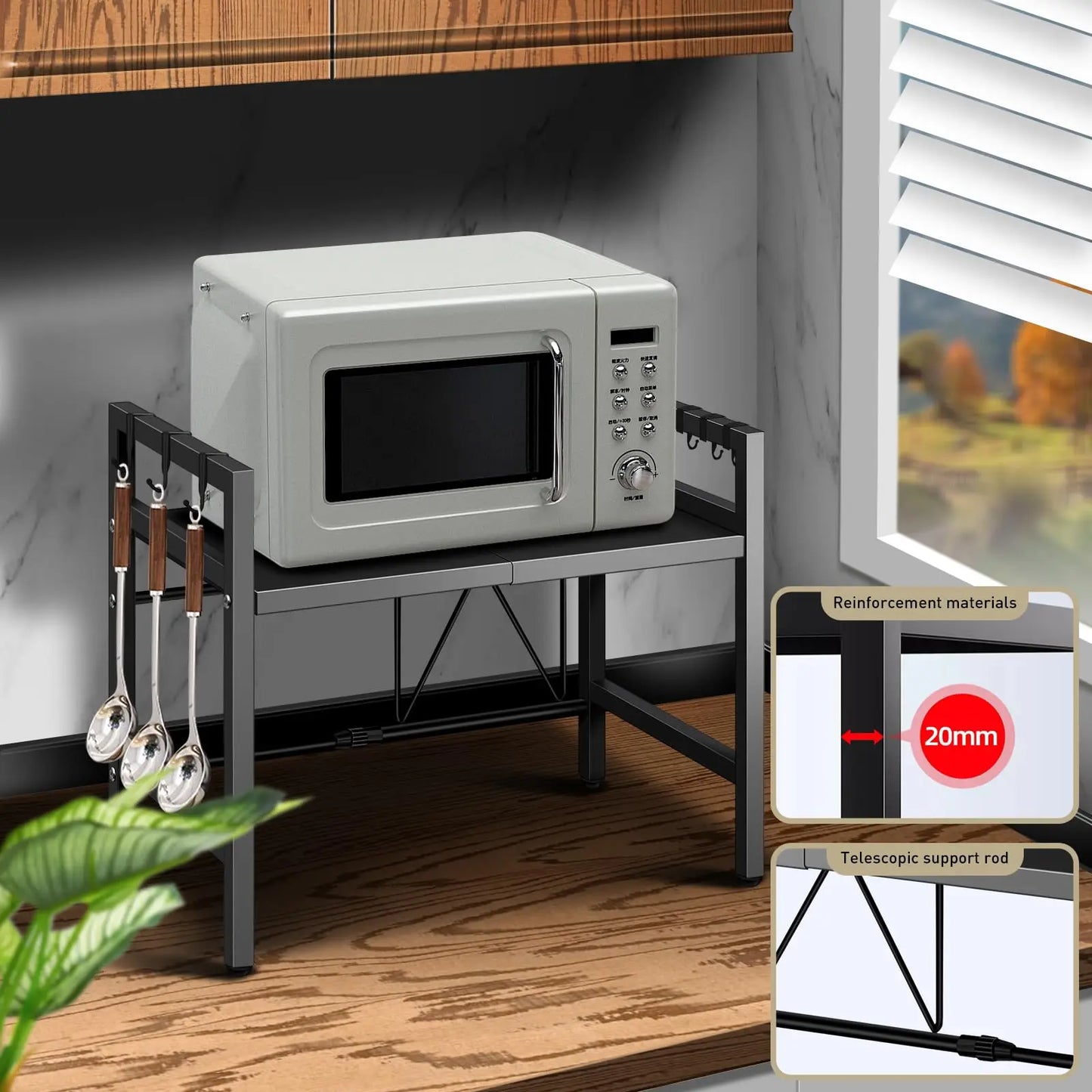 Expandable Microwave Shelf Organizer For Kitchen Storage