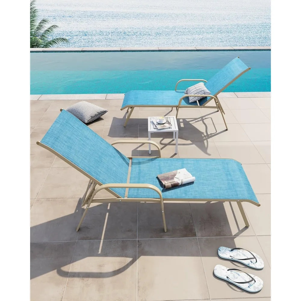 MKDK Outdoor Aluminum Chaise Lounge Chair Sun Lounger Five Position