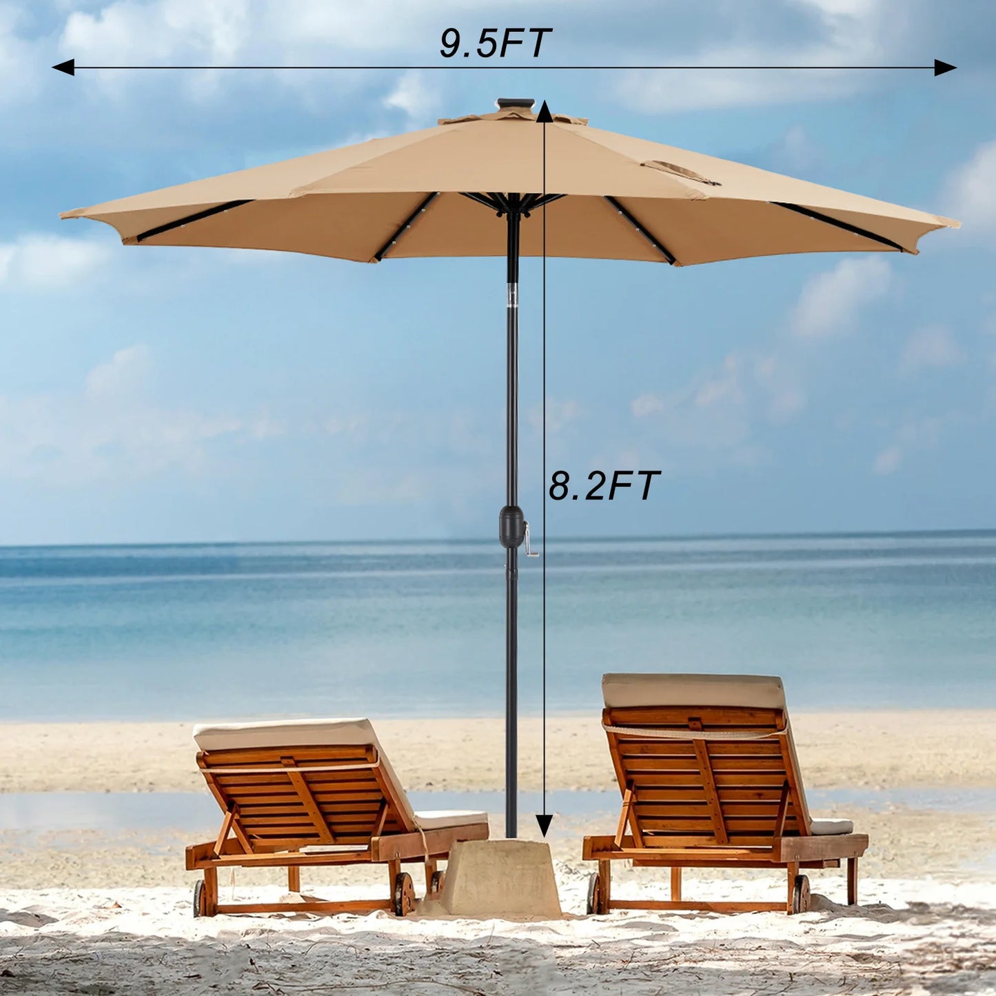 JHK Solar Patio Umbrella With 32 LED Lights UV-Resistant Outdoor