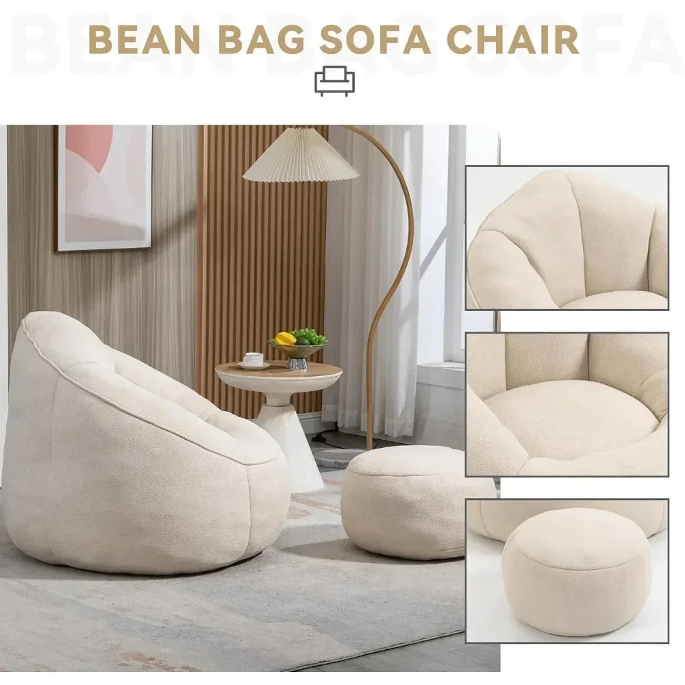 Beanbag Chair And Footstool Foam Couch For Living Room
