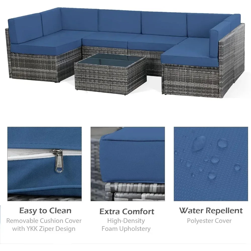 PE Rattan Outdoor Patio Sectional Furniture Set With Cushions