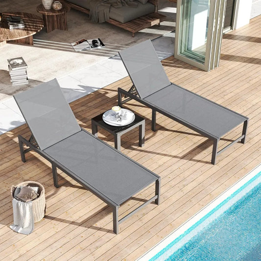 Outdoor Lounge Chair Set of Three With Table for Poolside