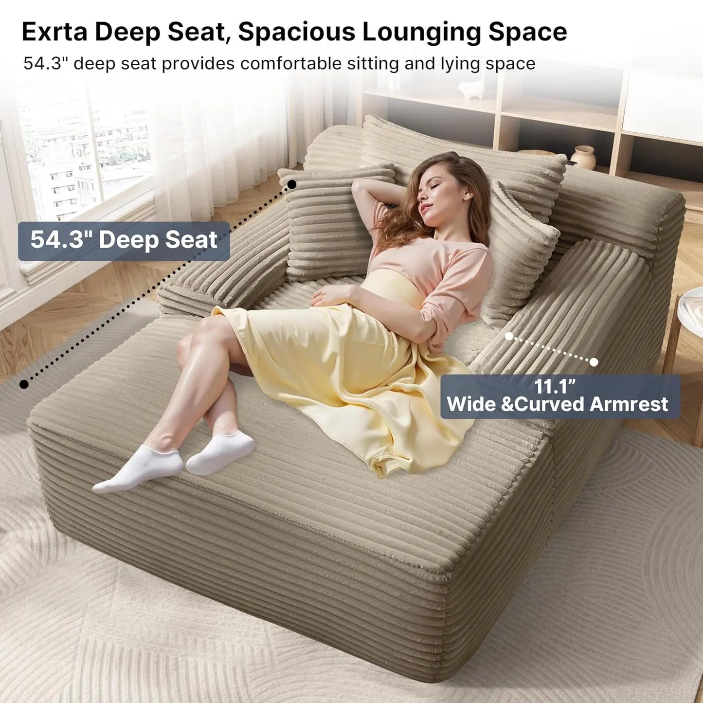 Sofa Chaise Lounge Chair Indoor Plush Corduroy Cloud Couch