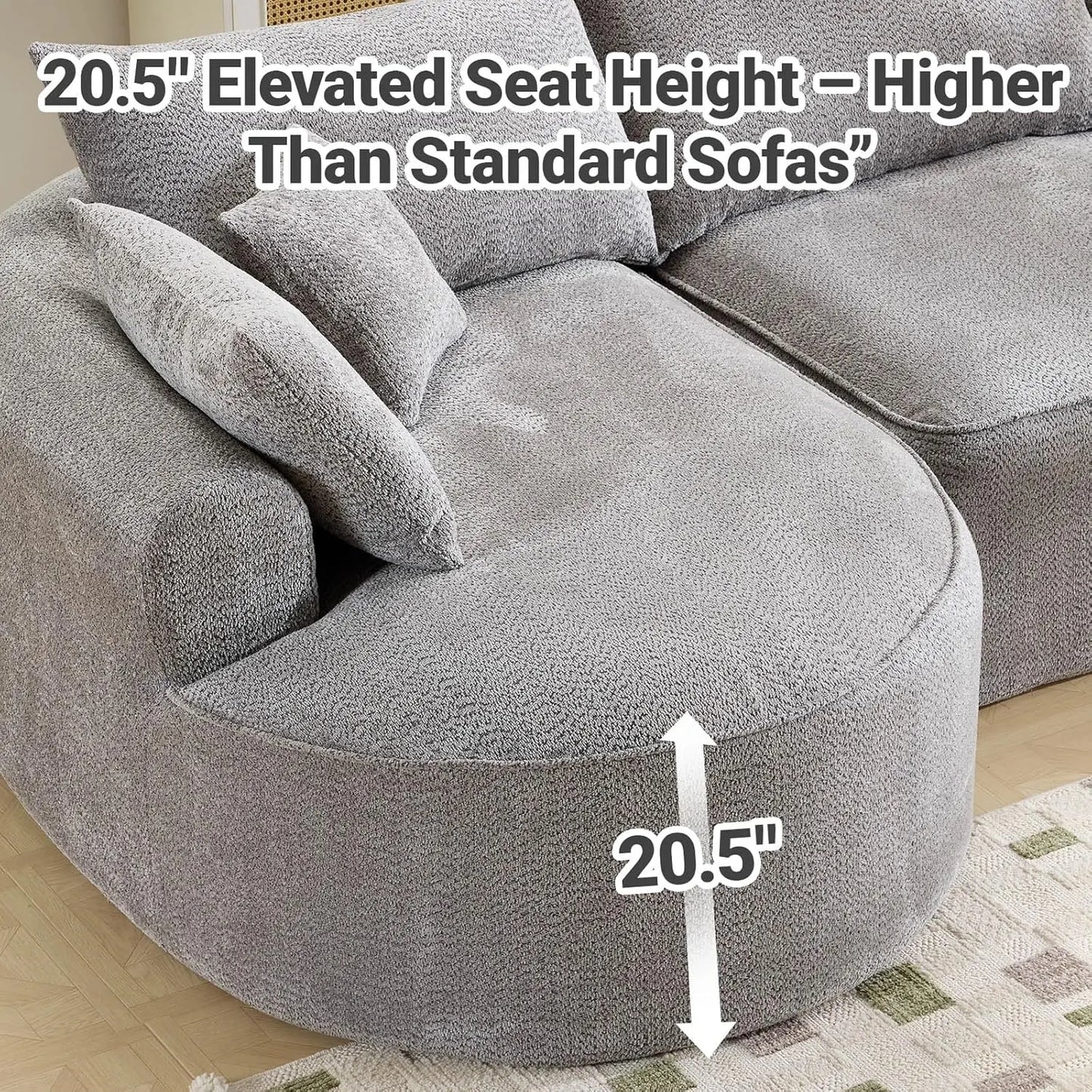 Oversized L Shaped Sectional Sofa With Curved Seat And Pillows