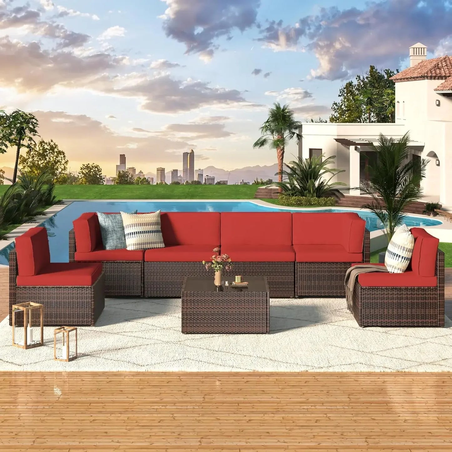 PE Rattan Outdoor Patio Sectional Furniture Set With Cushions