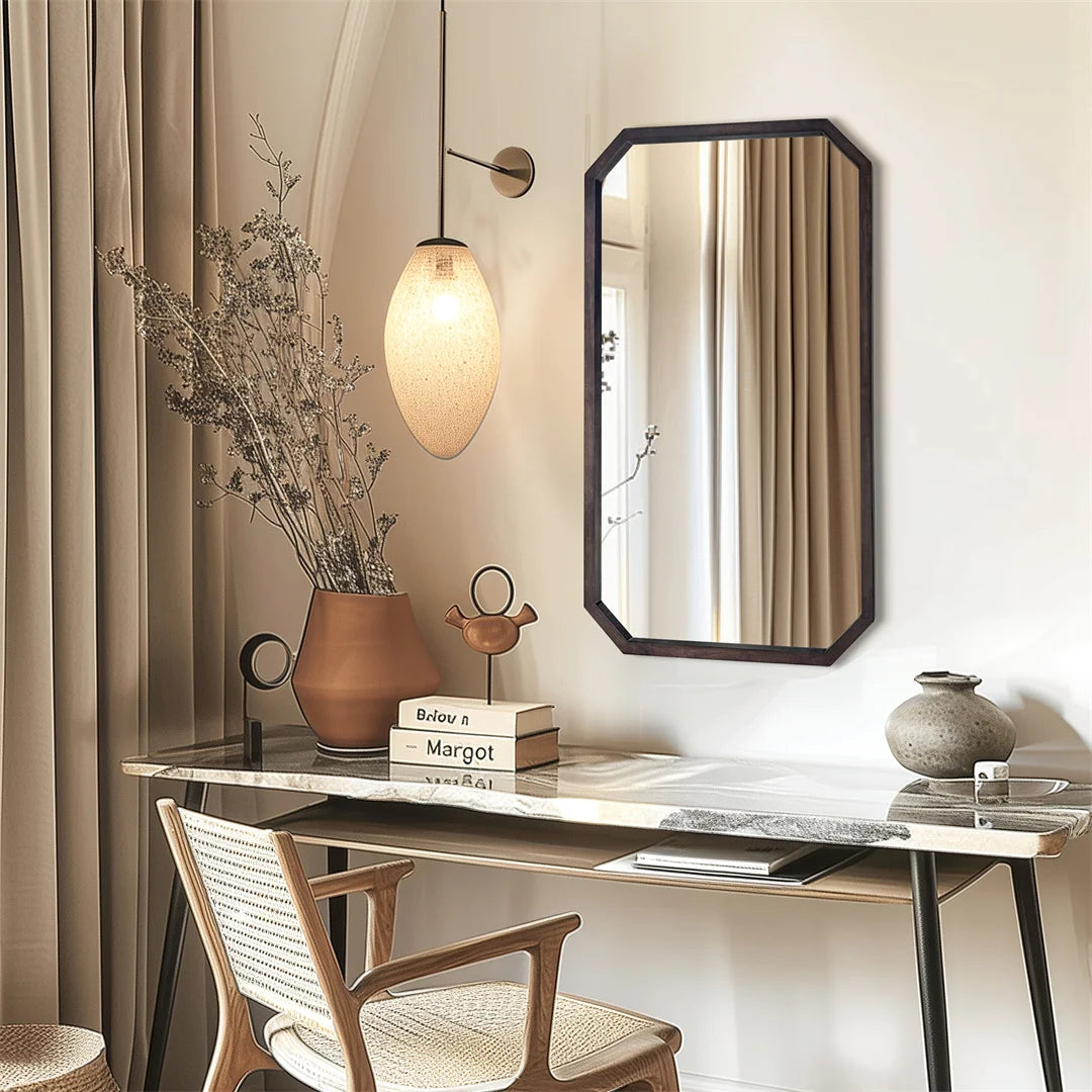 LUVODI Wall Mounted Decorative Mirror Frame with Black Walnut Wood