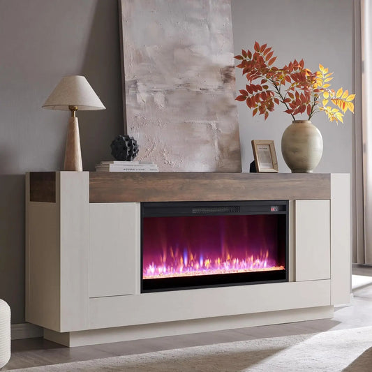 Modern Electric Fireplace Entertainment Center With Media Console Cabinets