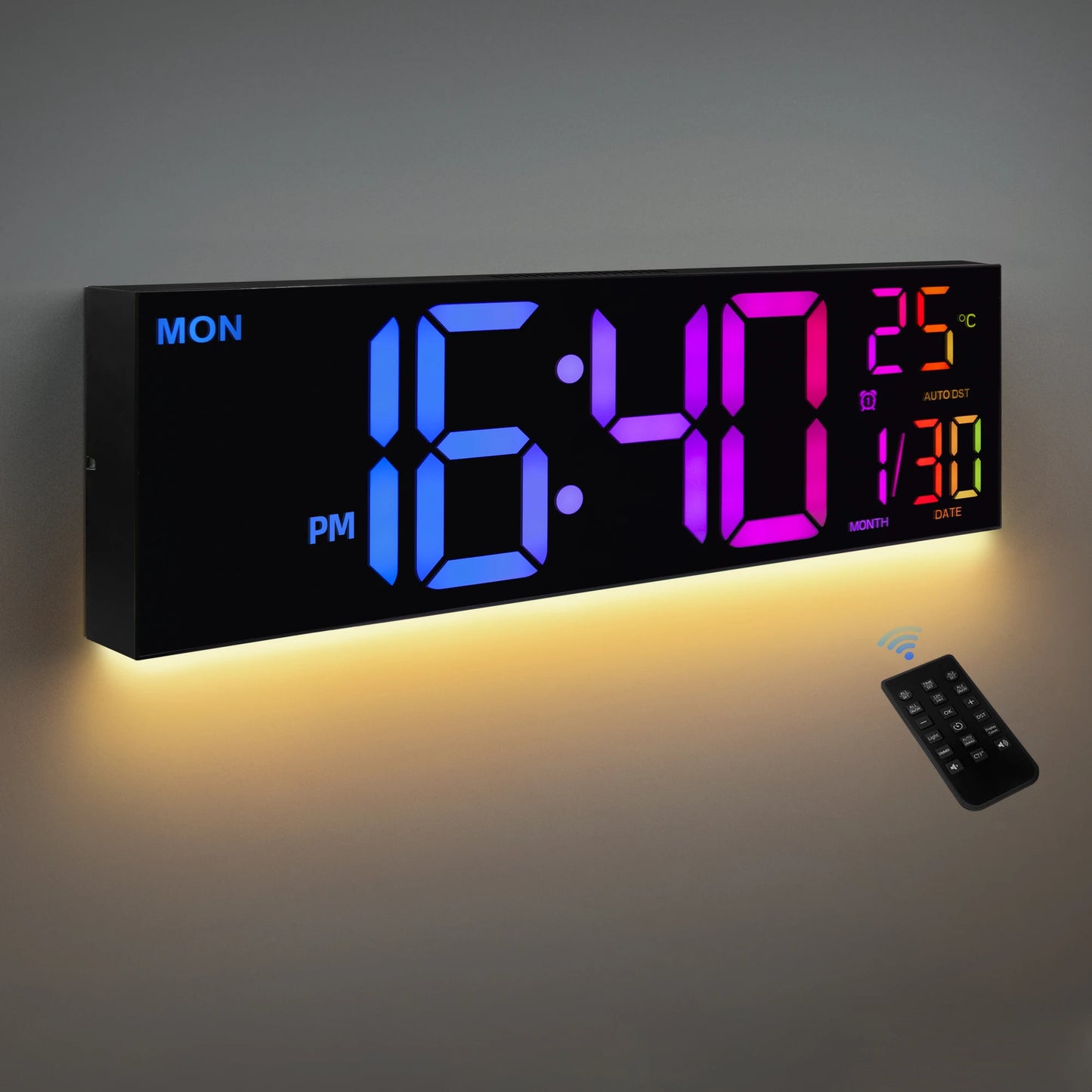 Digital Wall Clock With LED Display Alarm Remote Temperature