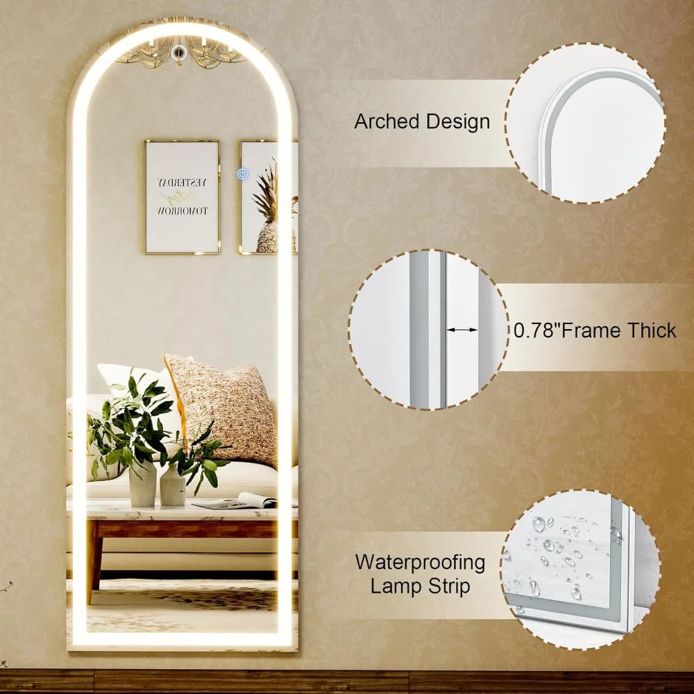 Arched Led Mirror With Dimmable Lights For Bedroom Cloakroom