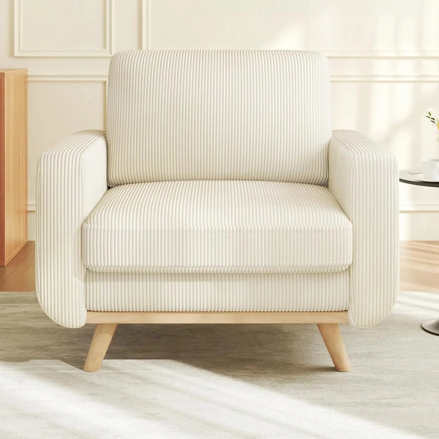 Corduroy Loveseat Sofa With Spring Cushion And Solid Wood Frame