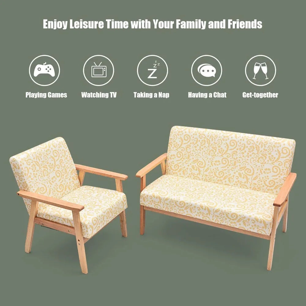 Medieval Style Wooden Sofa Set Upholstered Lounge Chairs Living Room Furniture